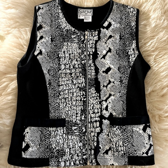 Surya Black/ White Suit Vest with Sequins Zippered Cropped - Picture 3 of 5